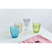 Classical style 300ml--Peanut lines cup--colorful glass tumbler,engraving/emboss coffee mug without handles.